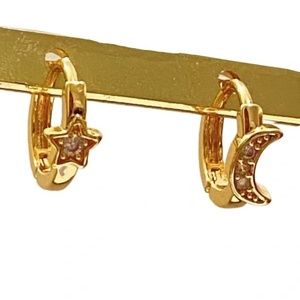 Gold Plate Star And Moon Earring